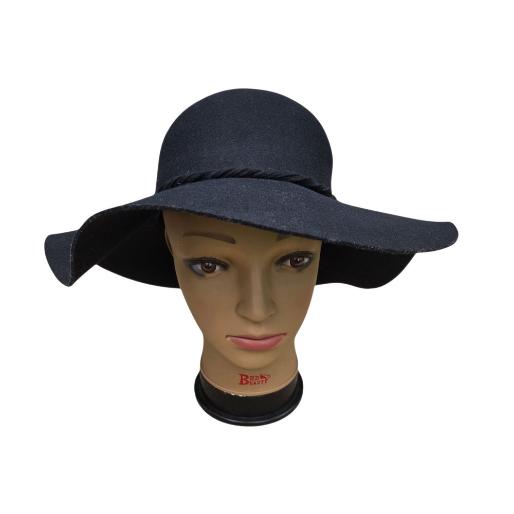 EXPRESS Black Wool Dome Top Floppy Hat Twisted Accent Wide Brim Women One Size